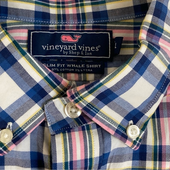 Vineyard Vines Men's Blue and Pink Plaid Shirt - Picture 8 of 9